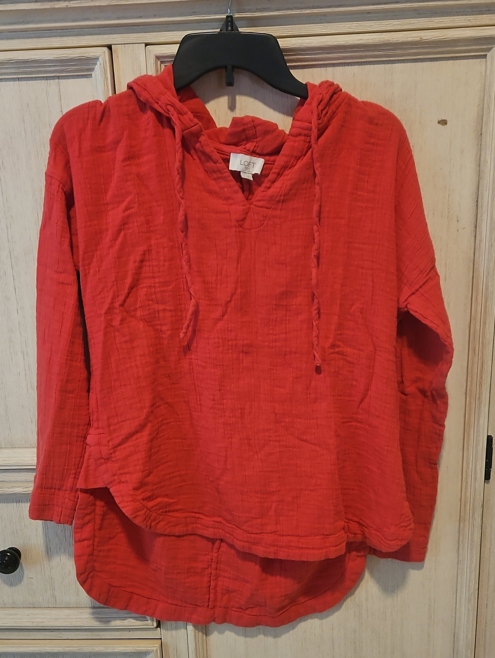 LOFT Light Red Gauze Hooded Pullover